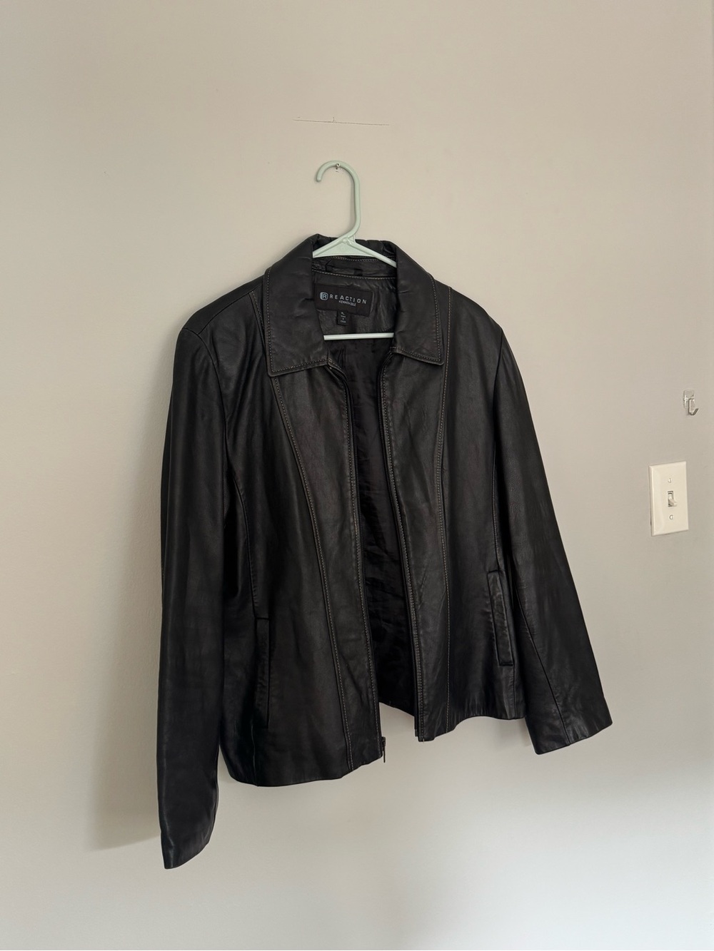 Kenneth Cole Black Leather Zip-Front Jacket